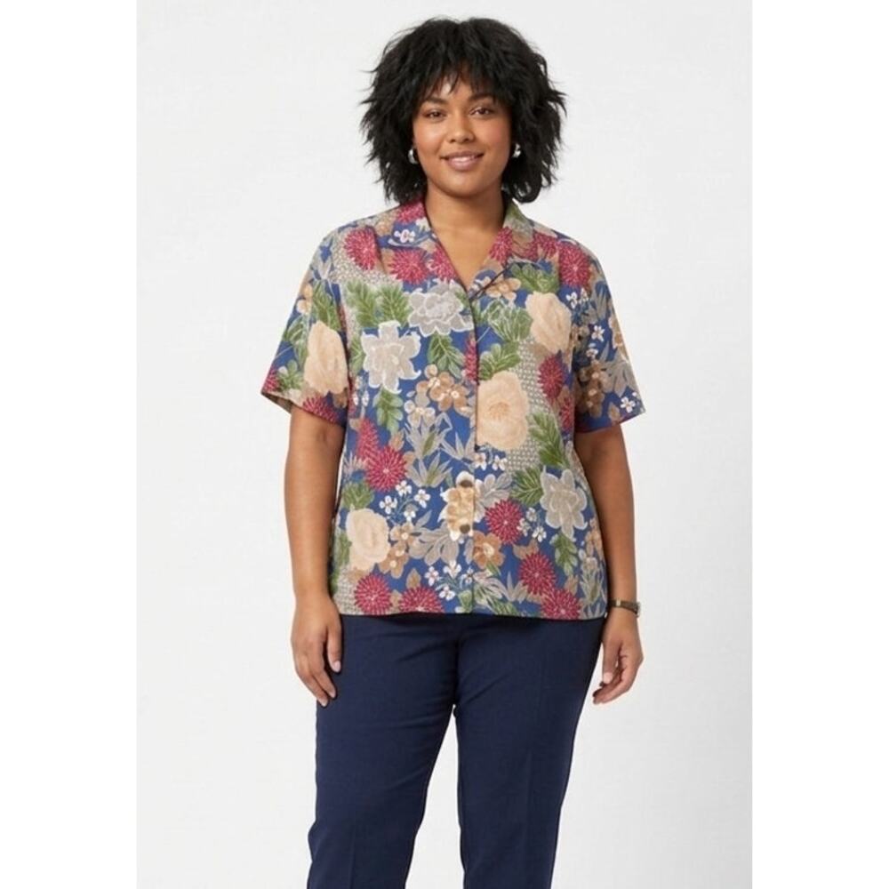 DONNKENNY Women's Vintage Floral Blouse 2XL Polyester Business Casual Office